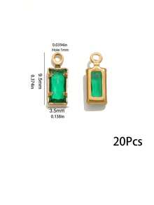 20pcs Stainless Steel Heart, Water Drop, Rectangle Satellite Stone Pendants, DIY Necklace And Bracelet Making Accessories - Golden 1 - View 11