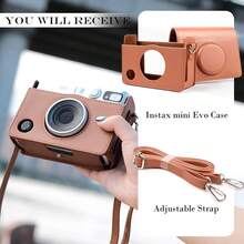 PU Leather Protective Case With Photo Pocket + Adjustable Shoulder Strap, Vintage Leather Protective Case For Fujifilm Instax Mini Series Cameras, Anti-Friction Camera Photography Accessory, Essential For Travel And Outdoor Use - View 8