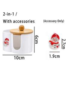 Extra Large New Christmas Snowman Shaped Bamboo Lid Plastic Storage Box (2-In-1), With Dual Round Hole Design Desktop Cosmetic Organizer, Suitable For Storing Makeup Brushes And Beauty Tools, Ideal Cosmetic Organizer, Vanity Accessory And Gift For Women - Multicolor - View 7