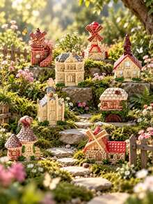 1PC European Village House Figurines, Assorted Windmill Church And Cottage Buildings For Fairy Garden, Micro Landscape, Plant Pots And Shelf Decor - Vintage Little House - View 3