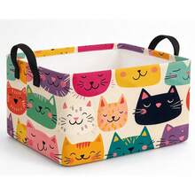1PC Collapsible Fabric Storage Bin With Colorful Cartoon Cat Faces Print, Multifunctional Organizer For Clothes, Sundries And Toys, Home Decor, Room Decor, Bedroom Decor - Multicolor - View 7