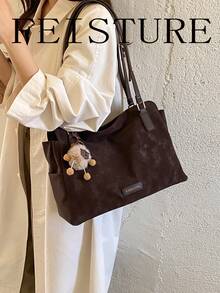 FEISTURE 1pc Women's Large Capacity Underarm Bag, Fashionable Shoulder Bag, (Excluding Pendant) Suitable For Girls, Women, College Students, New Professionals And White-Collar Workers, Perfect For Work, Business, Commuting, School - Coffee - View 6