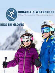 兒童冬季雪地滑雪手套 男孩女孩通用 單板滑雪防水保暖抓絨手套 寒冷天氣適用 - 彩色 - 查看 3