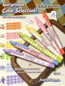 1/6pcs Cute Plaid Retractable Highlighter Pen Set, Quick-Dry Non-Bleed Highlighter Pens, Highly Attractive Retractable Marker Pens, Student Note-Taking Marking Planner, Office & Study Stationery - Sets - View 7