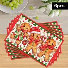 1/4/6pcs Christmas Series 3 Cute Gingerbread Men Side-By-Side Pattern Printed Placemats, Heat-Resistant Table Mat For Home Kitchen/Table Protection, Kitchen Dining Table Party Scene Decoration - Multicolor - View 13