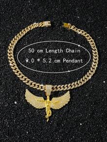 1pc Men's Full Rhinestone Cuban Chain Hip Hop Style Personalized Large Angel Wing Pendant Necklace - Angel Wings - View 6