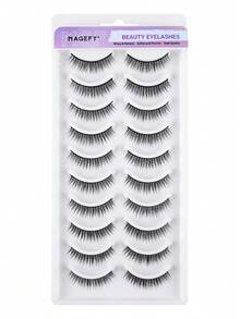 10 Pairs Natural Cat Eye Eyelashes, Thin 8D Cluster False Eyelashes, Short Length, Curly, 3D Dense Reusable Eyelash Clusters, False Eyelashes, Eyelashes - Black - View 7