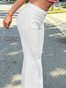 Plus-Size Women's Casual Flared Jeans With Pockets And Buttons, Perfect For Everyday Wear, Parties, Halloween, Or Dates In A Y2K Style. - White - View 5