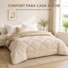 Edredón Reversible de Dos Caras, Colcha Acolchada Suave para Cama, Diseño Liso y Versátil, Ropa de Cama para Dormitorio, 180x240/220x240/240x260 cm - BEIGE CLARO-OS - Ver 2