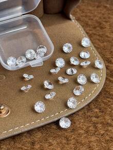 Storage Box With Approx. 25pcs Grade A Cubic Zirconia Round Shiny Jewelry DIY Accessories - Clear - View 3