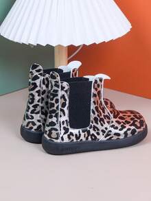 Children's Leopard Print Chelsea Boots, Side Elastic Band Slip-On Ankle Boots, Suitable For Girls Autumn/Winter Wear - Silver - View 7