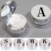 Makeup Organizer Portable Empty Loose Powder Container Refillable Cosmetic Sifter Box With Built In Mirror Travel Compact Makeup Case Ideal Gift For Girls Initial Name Balck 26 Letters Pattern - Silver - View 1