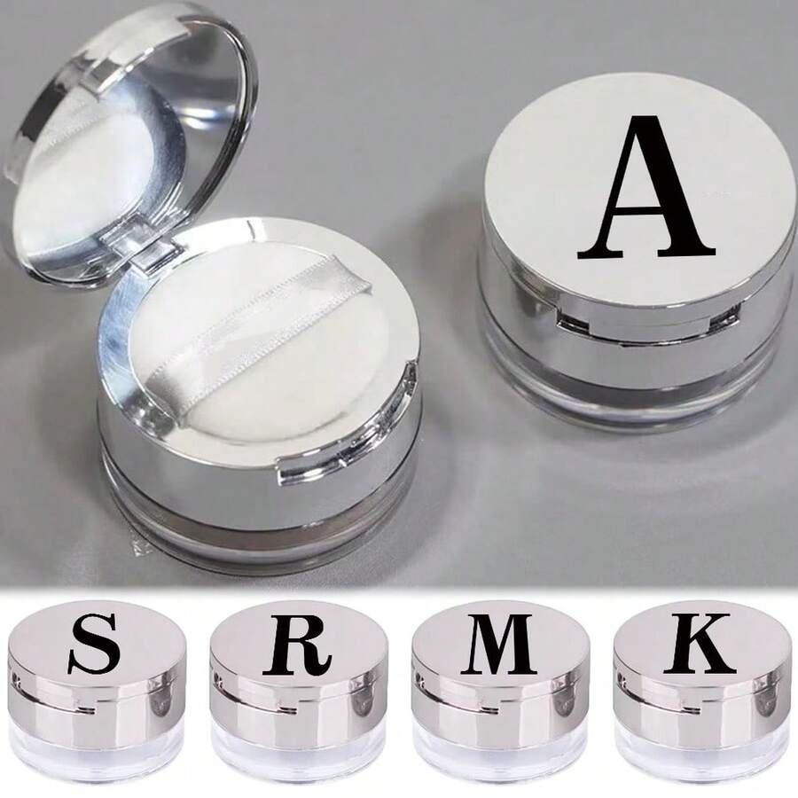Makeup Organizer Portable Empty Loose Powder Container Refillable Cosmetic Sifter Box With Built In Mirror Travel Compact Makeup Case Ideal Gift For Girls Initial Name Balck 26 Letters Pattern - Silver - View 1
