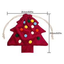 1Pc Christmas Tree Drawstring Gift Bag, Fuzzy Pom‑Pom Decor Xmas Pouch, Velvet Candy Goodie Sack, Tree‑Shaped Ornament Bag, Holiday Party Favor, Xmas Stocking Alternative, Small Present Storage Pouch For Christmas Decor & Gift Giving - Multicolor - View 7
