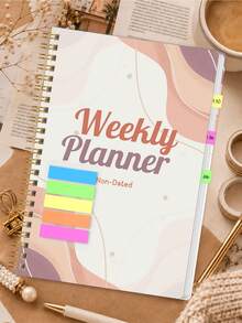 1pc A5 Non-Dated Weekly Planner, Abstract Boho Spiral Organizer With Weekly Goals, To-Do List & Habit Tracker, Office Desk Accessories, Christmas Gifts, Bible Study Materials - A5 - View 6