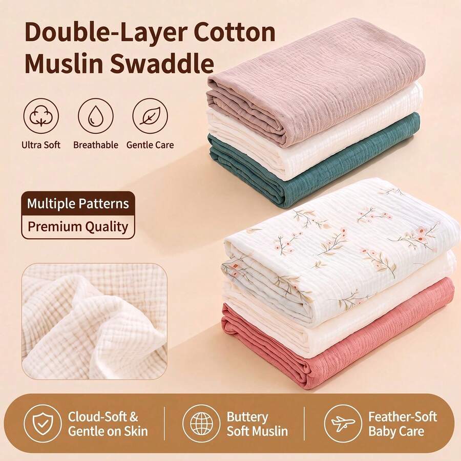 1pc Large Size Double Layer Baby Blanket, Thin, Soft & Breathable, Cartoon Print, Baby Swaddle - Multicolor - View 1