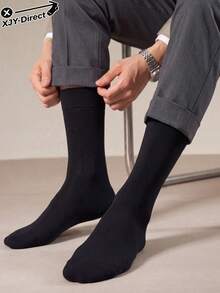 20 Pairs Men's Business Mid-Calf Socks, Breathable Sweat-Absorbent Anti-Pilling High Elastic Ribbed Cuff, Solid Color Minimalist All-Match Dress Socks, Suitable For Workplace Commute Business Meetings Daily Wear, Versatile Suit Socks For Spring Autumn All Seasons - Black - View 5