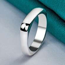 925 Silver Plated Smooth Round Square Ring For Women Men Wedding Charm Engagement Party Fashion Jewelry - Silver - View 1