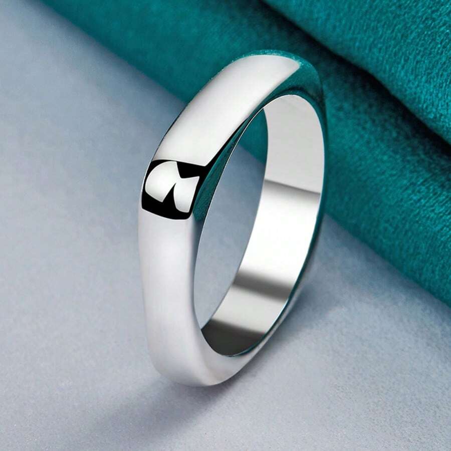925 Silver Plated Smooth Round Square Ring For Women Men Wedding Charm Engagement Party Fashion Jewelry - Silver - View 1