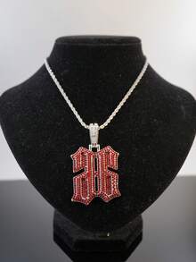 European & American Hip Hop Colorful Full Rhinestone Number 6 Pendant Cuban Chain, Personalized Street Style Rhinestone Men's Necklace, Versatile Accessory - Silver - View 8