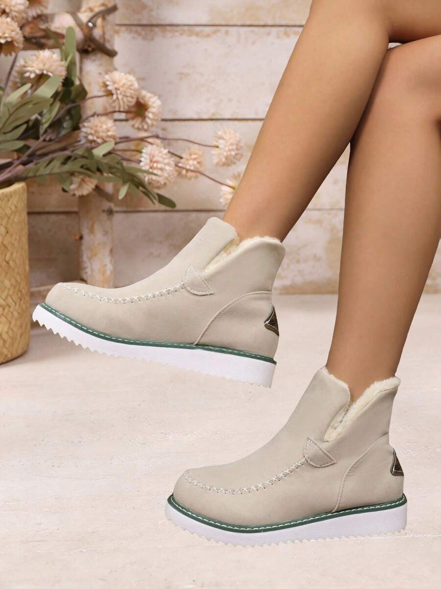 2024 Beige Women Winter Plush Boots Warm Ankle Boots Fashion Footwear Comfortable Platform Snow Boots - Beige - View 1