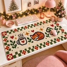 1pc Crochet Style Fox Mushroom Floral Desk Mat, Multi-Purpose Makeup Nail Art Table Pad, Large Non Slip Desktop Protector S/M/L/XL - View 2