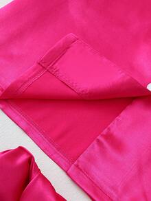 2pcs Satin Solid Color Pajama Set, Sweet & Cute Lapel Button Long Sleeve Top And Pants, Women's Sleepwear And Loungewear Suitable For Home Use - Hot Pink - View 7