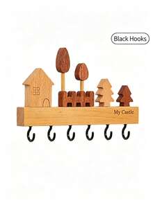 My Castle Wooden Key Holder Wall-Mounted Decorative Entryway Storage Hook Organizer Rack Cute House And Tree Pattern Rustic Wooden Hooks Suitable For Keys, Hats, Coats, Scarves, Leashes, Hallway, Bedroom, Living Room Home Decor - Multicolor - View 13