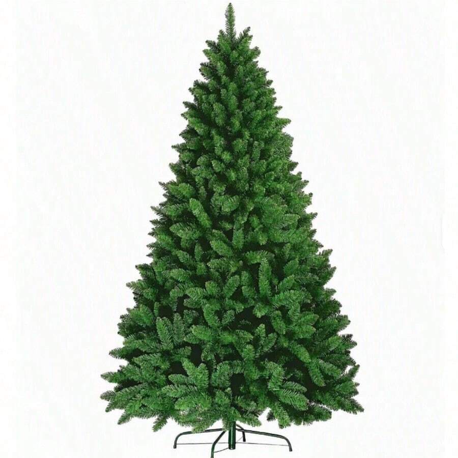 Christmas Tree, Artificial Christmas Tree, Green Hinged Tree With A Folding Metal Stand, Unlit, Decorative, For The Christmas Season.Suitable For Various Settings, Such As School Events, Window Displays, And Mall Displays. - Green - View 1