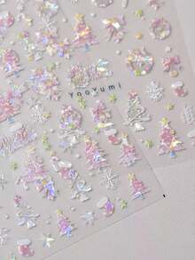1 Crystal Diamond Pink Embossed Nail Art Charm Sticker Popular Self-Adhesive Winter Nail Charm Sticker Cute Christmas Nail Decoration Sticker DIY - Multicolor - View 4