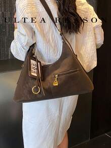 1pc Solid Color PU Leather New Women's Bag, Shoulder Bag, Crossbody Bag, Hobo Bag, Fashion Square Handbag, Suitable For Commuting, Shopping, Dating, Work - Coffee - View 4