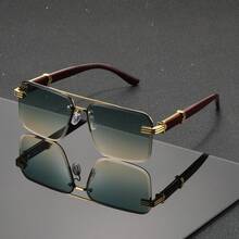 FIYLROG 1 Pair Men's Gold & Red Aviator Sunglasses, Metal Frame, UV400 Protection, Luxury Business Style Sunglasses, Suitable For Business Occasions - Multicolor - View 12