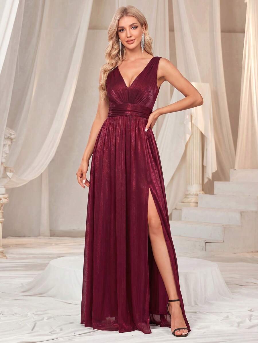 XUCTHHC Elegant V-Neck Sleeveless Chiffon A-Line Formal Evening Dress, Suitable For Wedding Guest, Prom, Party, Holiday, Autumn/Winter