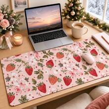 1pc Pink Strawberry Floral Desk Mat, Multi-Purpose Makeup Nail Art Table Pad, Large Non Slip Desktop Protector S/M/L/XL - View 2