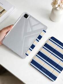 1件藍白條紋平板保護殼，相容 iPad Mini6/Mini7/10.2/10.5/10.9 (Air4-Air8)/Pro 11/10th Gen/A16/Pro 11 2024，彩繪圖案平板保護套，全透明壓克力背殼，三折支架，自動休眠/喚醒，內置筆槽，不含筆，部分機型附相機框 - 彩色 - 查看 5