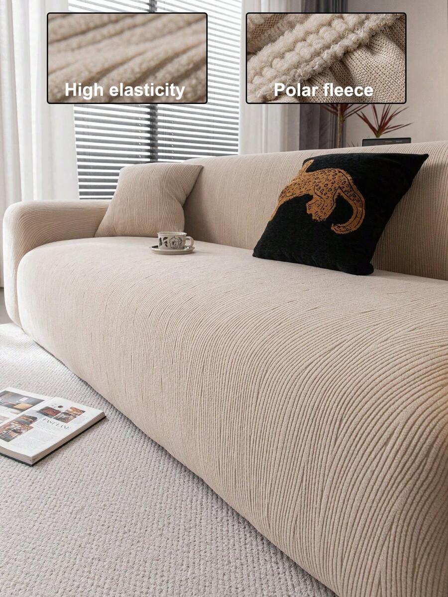 1pc New All-Season Universal Fabric Sofa Cover, Elastic Multi-Functional Full Body Sofa Cover With Matching Pillowcase, Machine Washable, Suitable For Bedroom, Living Room, Office And Other Furniture, Ideal Choice For Autumn/Winter Home Decor - Khaki - View 1