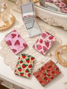 1PC Ins Fruit Series Portable Vanity Mirror, Foldable Lightweight Ultra-Thin Convenient Hand Mirror, PU Leather, Suitable For Multiple Scenarios And All People, Rectangular Mirror, Pocket Mirror, Fresh Cartoon Strawberry Pattern Design, Exquisite And Delicate, Easy To Carry, Handheld Makeup Mirror, 180° Flip Cover, Multi-Functional Mini Mirror, Compact Mirror, Mirrors - Multicolor - View 1