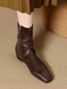 Square Toe Elastic Slim Boots New Autumn/Winter French Vintage Commute Elegant Fashion Versatile Soft Sole Boots - Brown - View 7