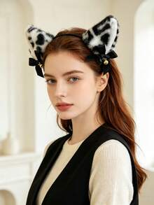 Autumn Leopard Print Cat Ear Headband Bow Knot Animal Ear Sexy Cute COS Headpiece Hot Selling - Multicolor - View 2