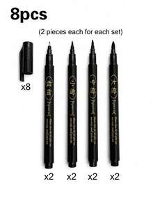 8pcs/4pcs Calligraphy Pen Set, Suitable For Handwriting. Fine And Sharp Tip, Replaceable Black Ink. Flexible Oval-Shaped Pen Body, Lightweight Plastic Material. Perfect For Art Painting, Sketching, Drawing, Illustration, Scrapbooking And Journaling. - A - View 8