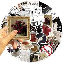 50pcs Y2K Style Black & White Tone Sticker Set, Waterproof & Durable, Suitable For Laptop, Skateboard, Water Bottle, Notebook With Aesthetic Design School Supplies - F - View 3
