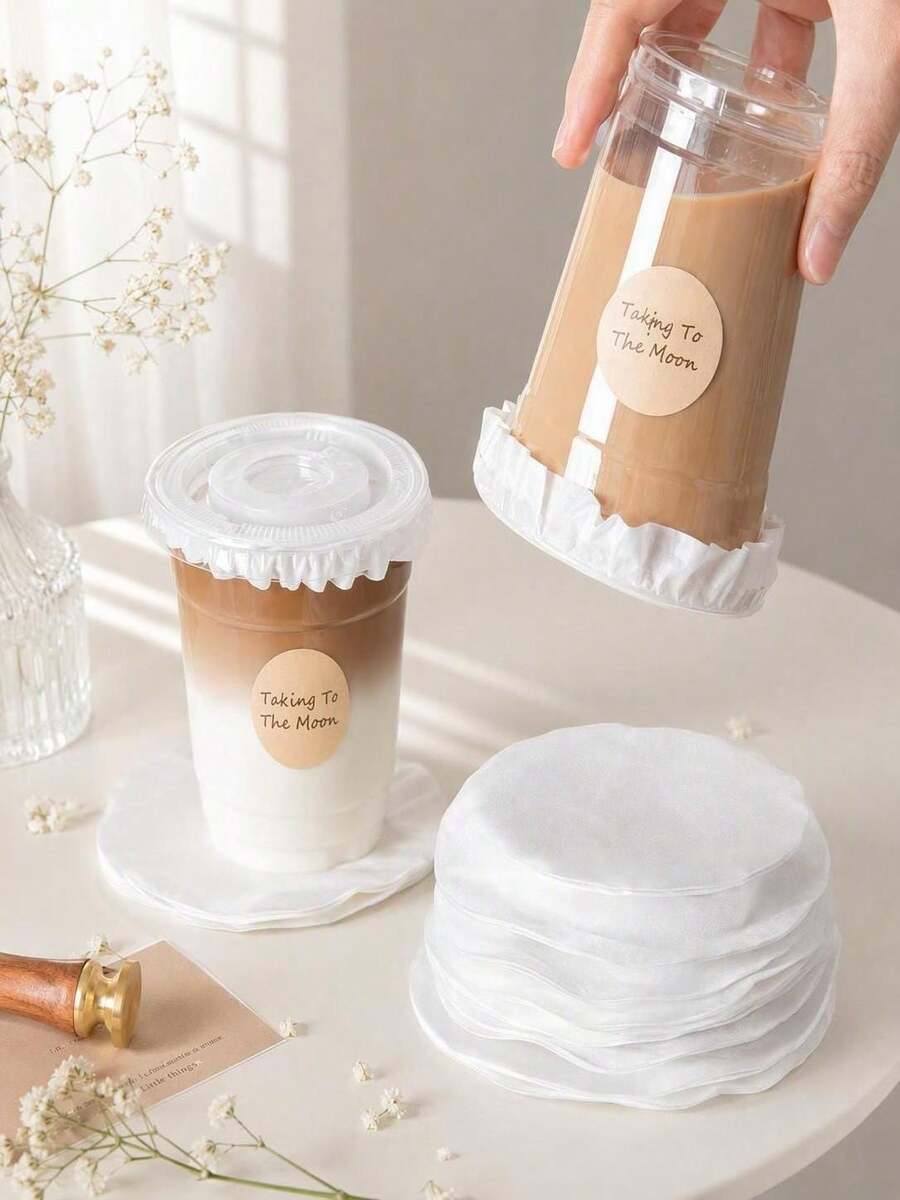 Haus Hana 50/100/500 PCS Bantalan Film Segel Cangkir Kopi Bulat – Anti Bocor, Pelapis Tutup Tahan Minyak untuk Teh Boba & Minuman