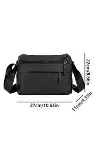 Men's Waterproof Nylon Crossbody Bag With Multiple Zippers, Layered Large Capacity Commuting Shoulder Bag, Lightweight Cycling Shoulder Bag - Black - View 4
