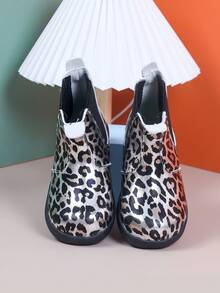 Children's Leopard Print Chelsea Boots, Side Elastic Band Slip-On Ankle Boots, Suitable For Girls Autumn/Winter Wear - Silver - View 9