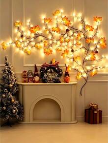 1pc 96 LED Maple Vine Fairy Lights, USB Powered, 8 Lighting Modes, Flexible Maple Leaf String Lights, Autumn Indoor Decoration, Suitable For Living Room And Bedroom, Halloween Party Atmosphere Light - M11 Maple Leaf Rattan - View 2