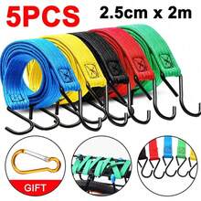 5 Pack Heavy Duty Flat Elastic Rope Bungee Cords With Hooks For Luggage/Car/Tent - 1 - View 2