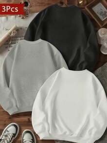 Women's Rib-Knit Long Sleeve Casual Sweatshirt Round Neck Warm Pullover Top Fall Winter, 3 Packs, Soft Stretch Fabric - Multicolor - View 2