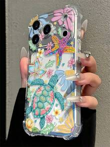 手機殼：彩色海龜、海星、花朵透明手機殼，四角氣囊防震保護殼，夏季海灘風輕薄保護殼，適用於 iPhone 18 Pro Max/18 Pro/17 Pro Max/17 Pro/17 Air/17/16 Pro Max/16/15 Pro Max/15/14/13/12/11 - 透明4 - 查看 3