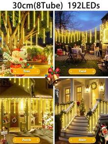 8-Tube Solar Powered Meteor Shower String Lights, 11.81in/17.72in, 30cm ...