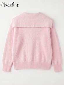 Plus Size Women's Plush Turn-Down Collar Knit Top, Loose Long Sleeve Pullover Sweater, Slim Fit Casual Commute Sweater For Autumn/Winter - Baby Pink - View 7